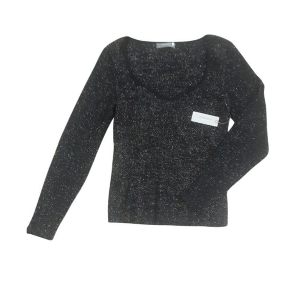 Anthropologie‎ Black Metallic Knit Sweater Top Women Size XLP Petite NWT $98 Ret